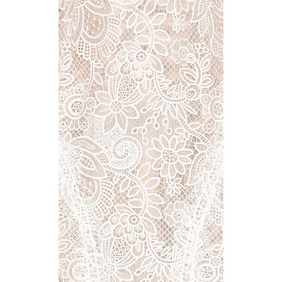 BRONX AND BANCO MADELEINE DRESS White Lace Bridal Wedding Puff Sleeve Illusion L - Picture 5 of 16